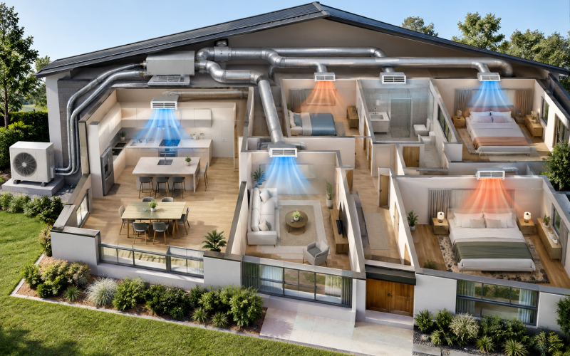 Modern Home HVAC Cutaway Visualization