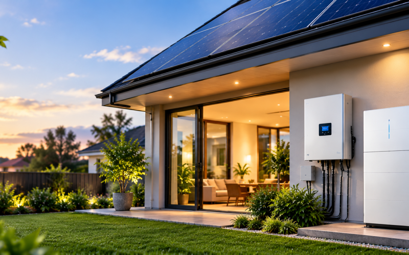 Modern Home Solar Battery at Dusk