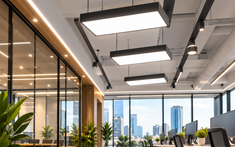 Modern Office Illuminated by LED Panels