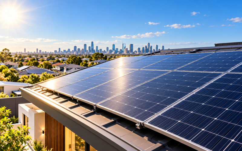 Solar Panels Over the Cityscape